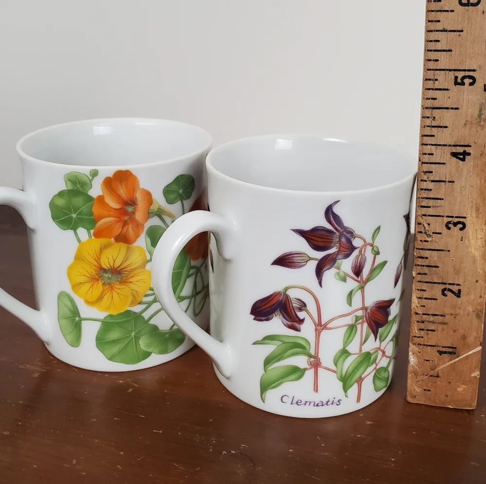 2 Vntg Lillian Vernon Botanical Garden Mugs - Nasturtium & Clematis. Circa 1984 - Picture 8 of 9